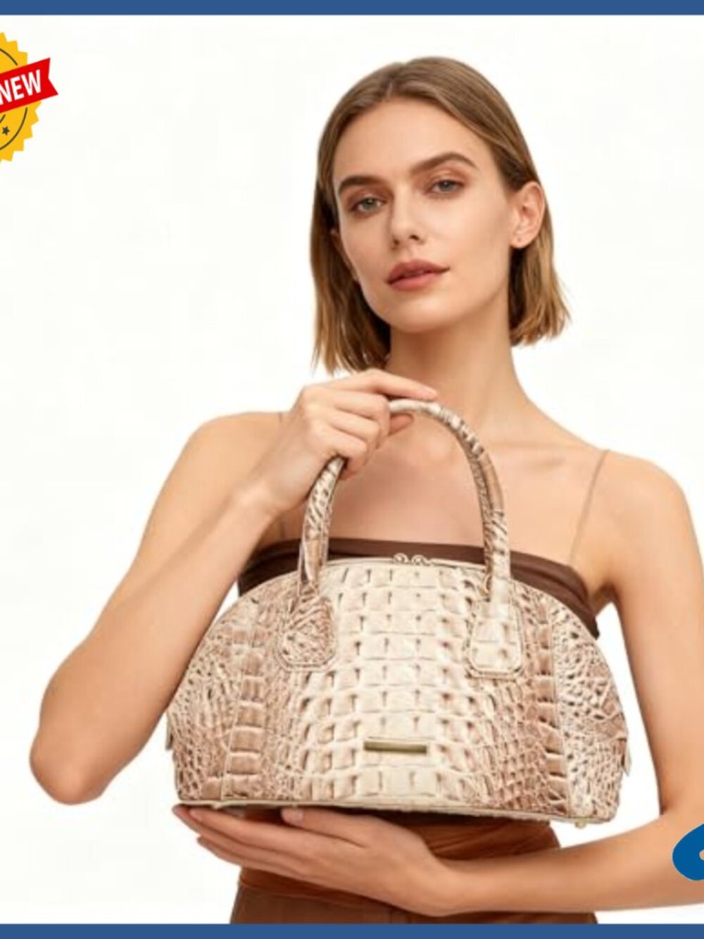 Vegan Leather Tote Bag with Top Handle and Crossbody Strap - Picture 2 of 7